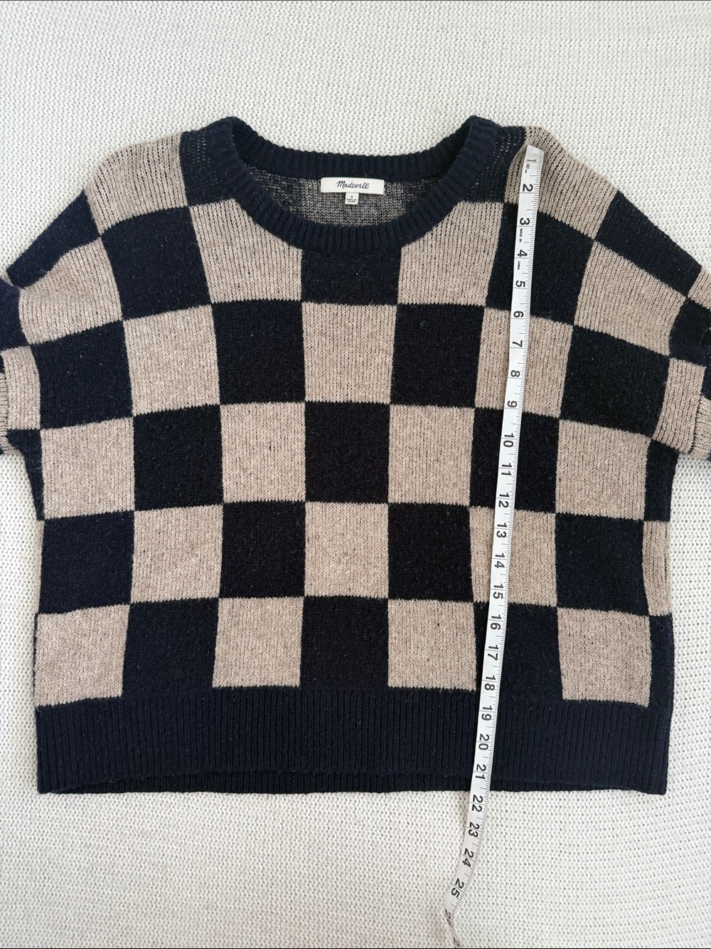 Madewell Cardiff Checkerboard Crewneck Sweater Navy/Tan Size Small - Picture 7 of 10